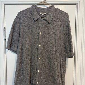 Madewell Marled Gray Short Sleeve Knit Button-Down Shirt